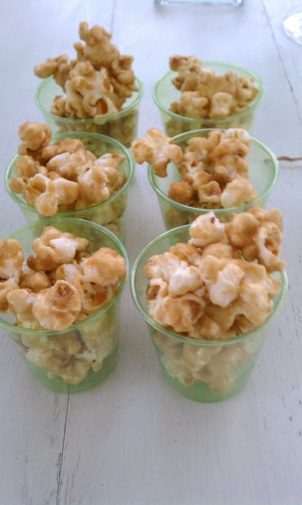 caramel corn in tiny cups
