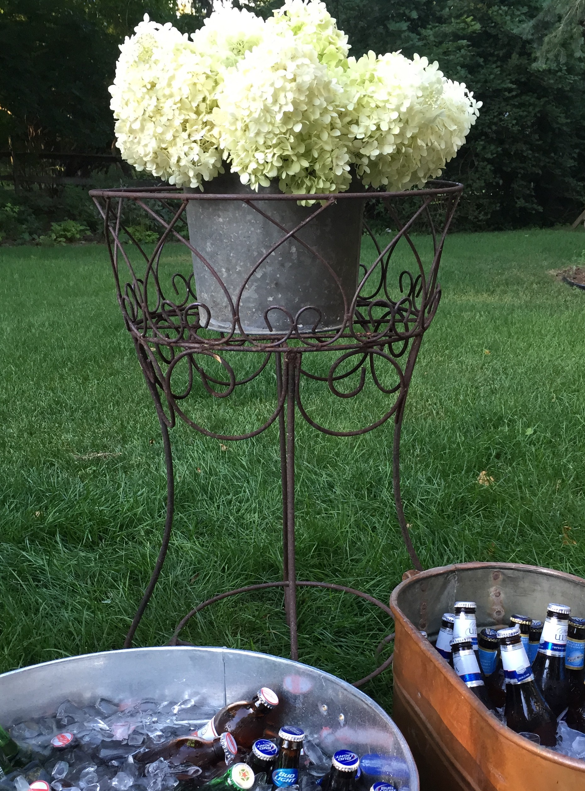 flowers in buckets