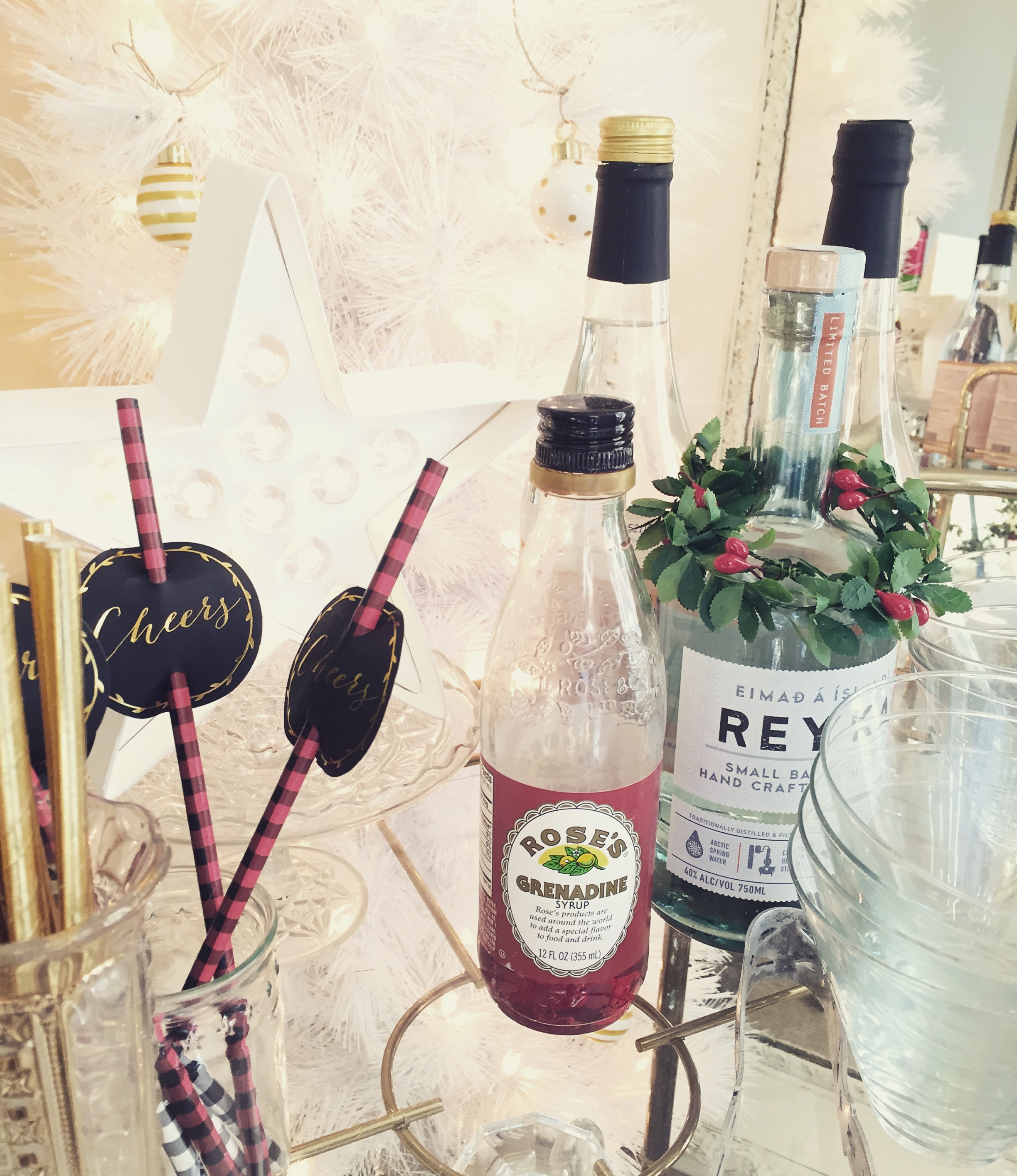 white tree behind a bar cart