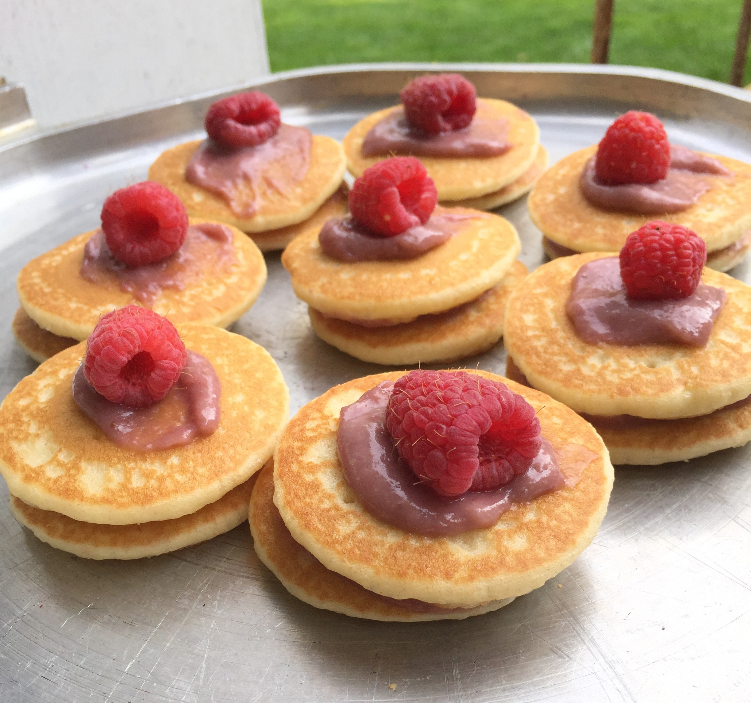 mini pancakes with raspberry curd
