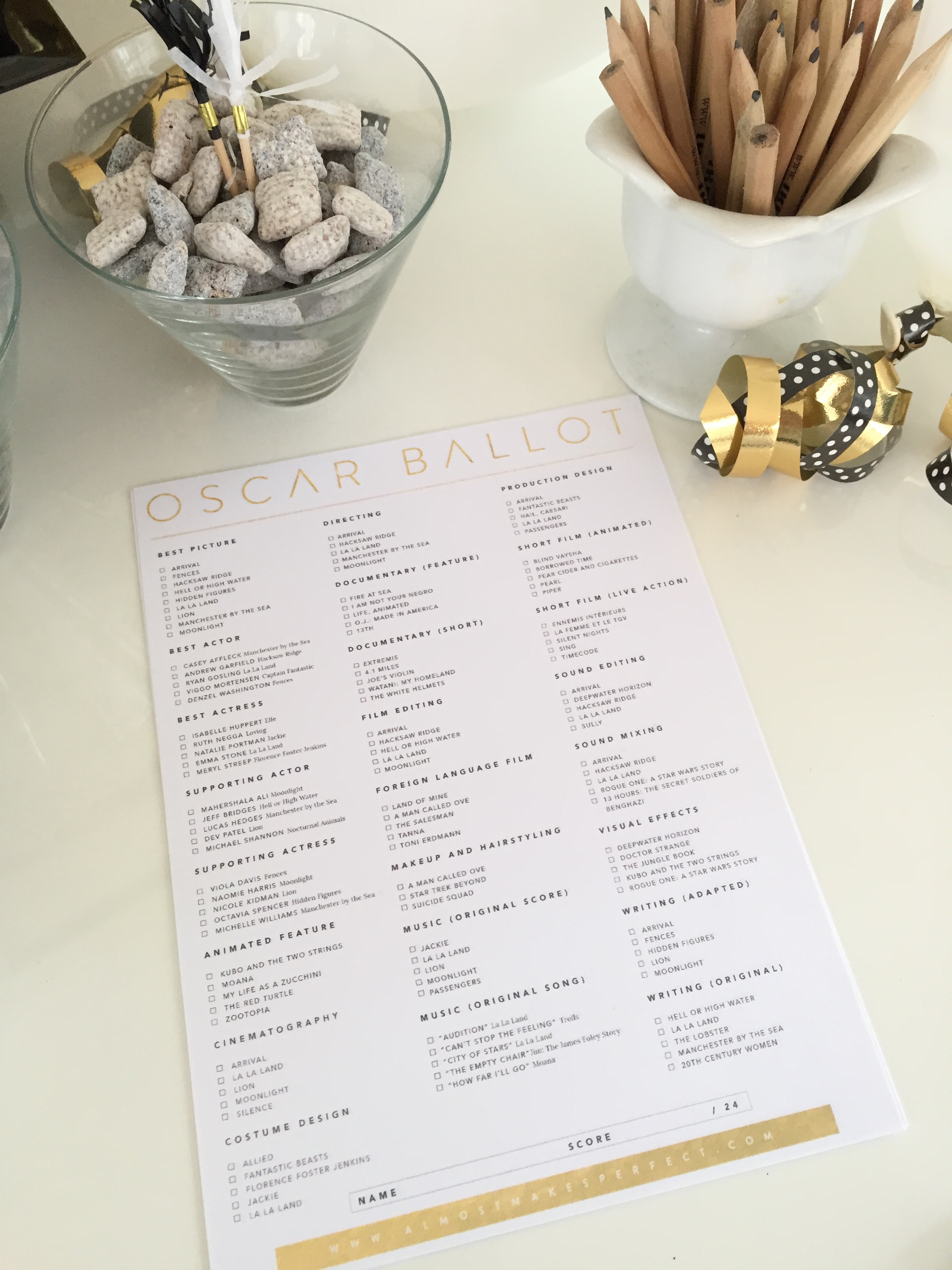 Oscars ballot