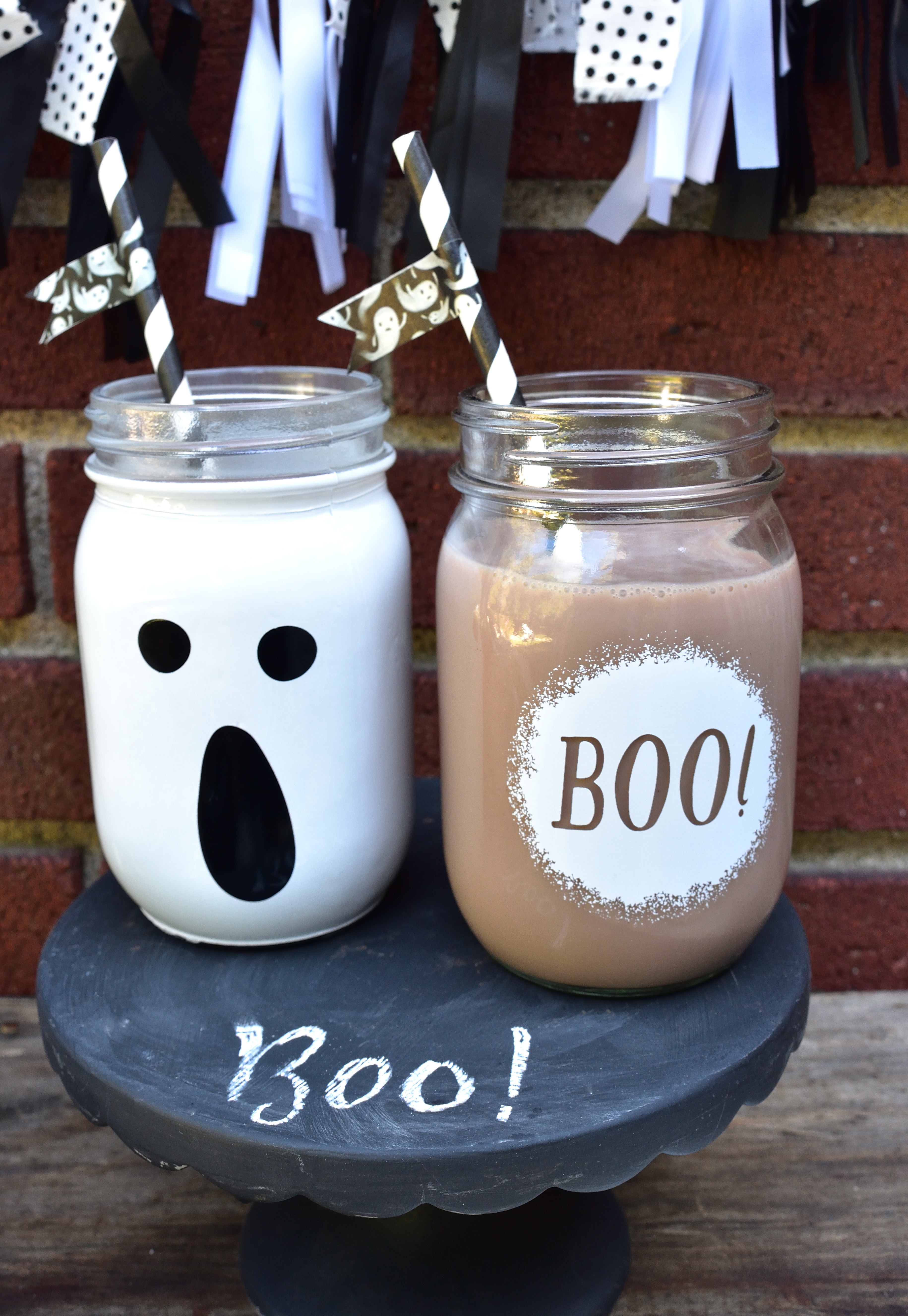 Halloween treat table, milk and cookies