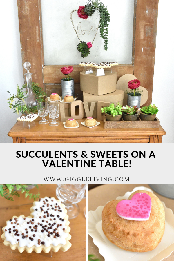 succulent themed Valentine treat table