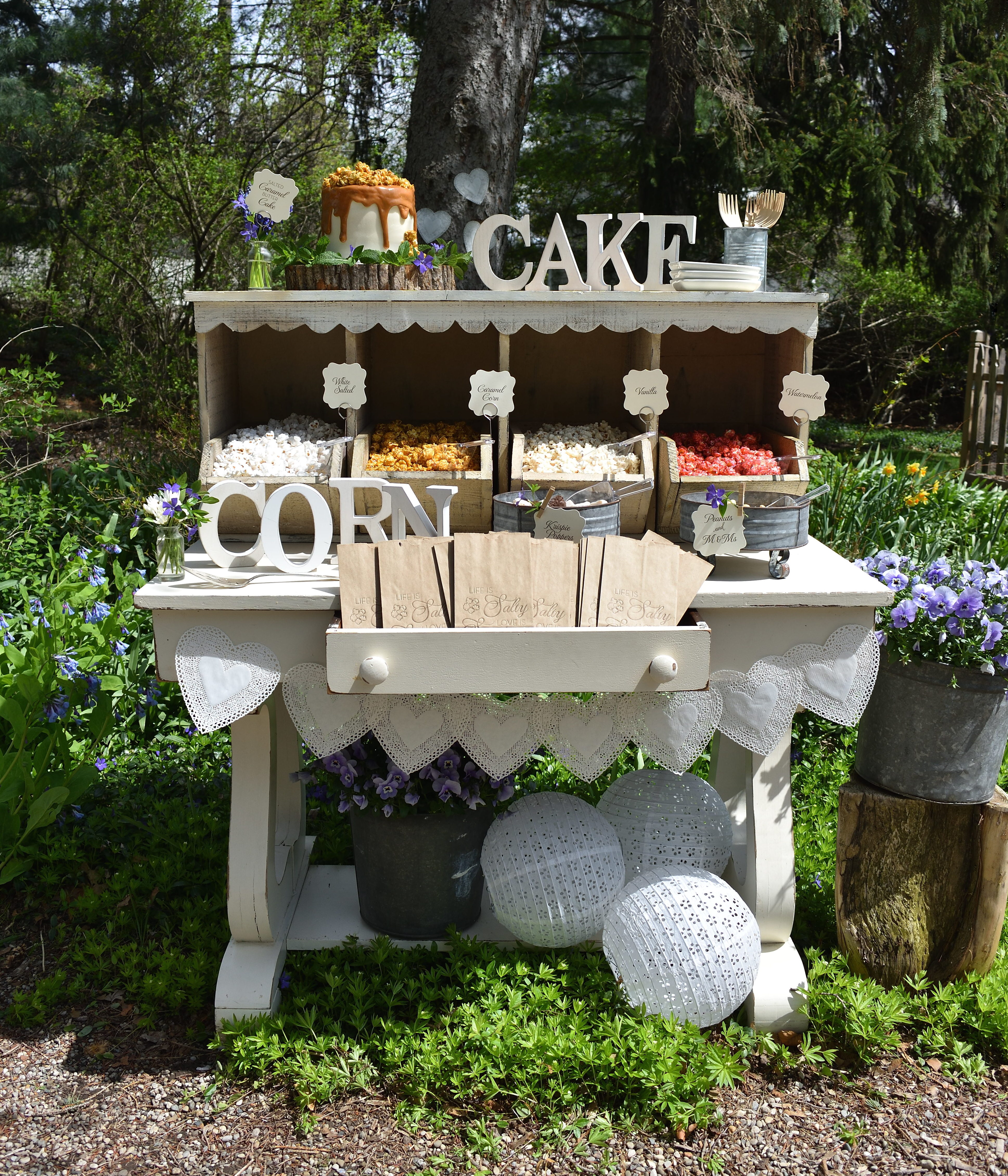 rustic wedding popcorn bar