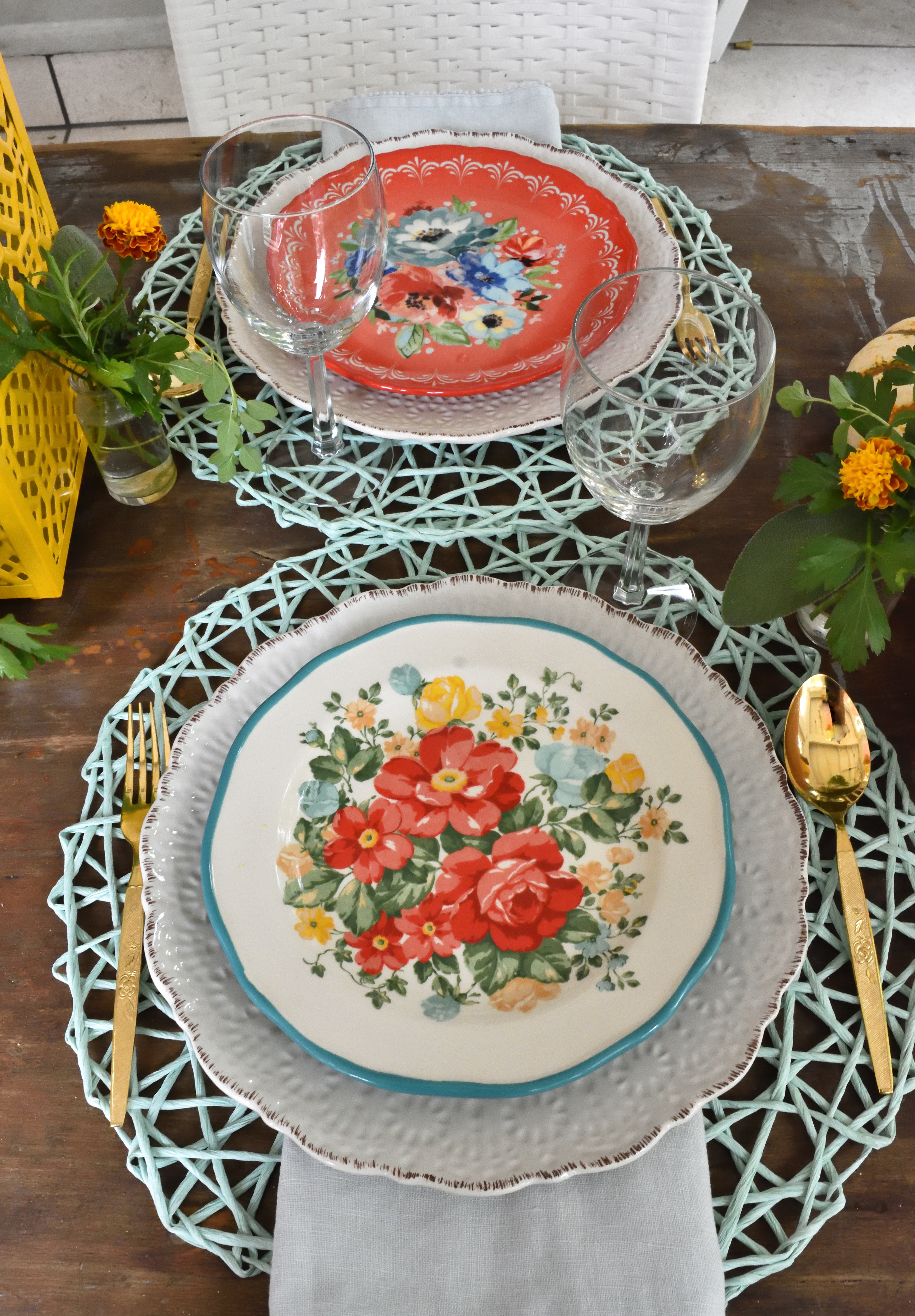 colorful, farmhouse place settings