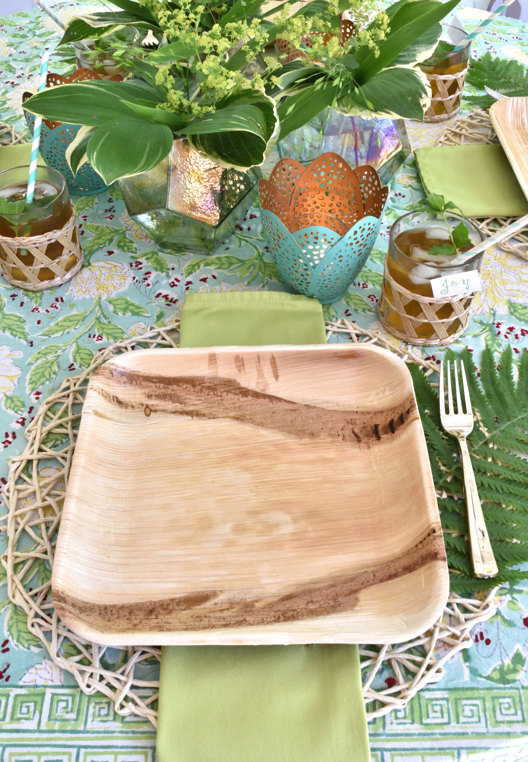 a tropical table setting
