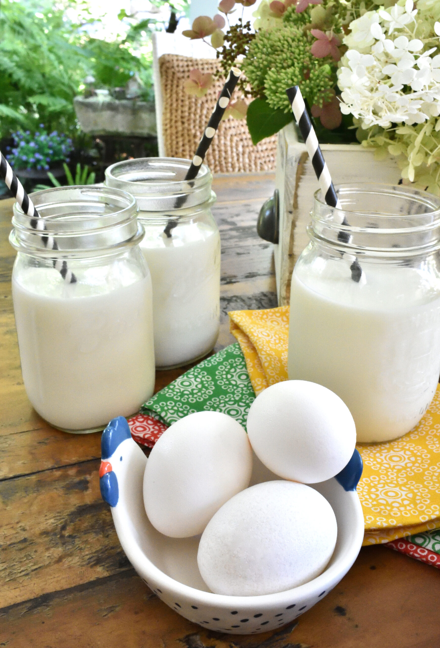 milk in mason jars