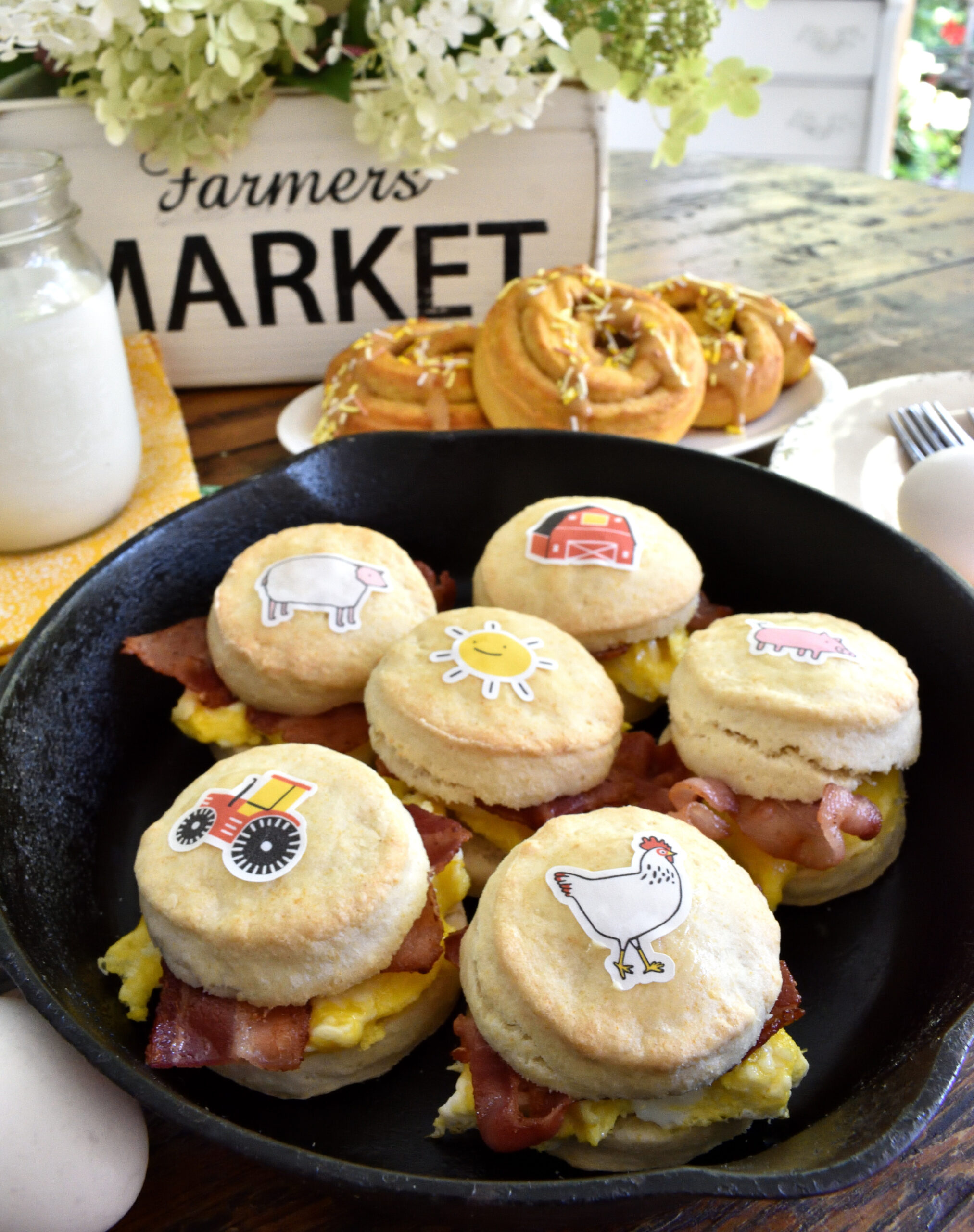 breakfast sandwiches with edible stickies