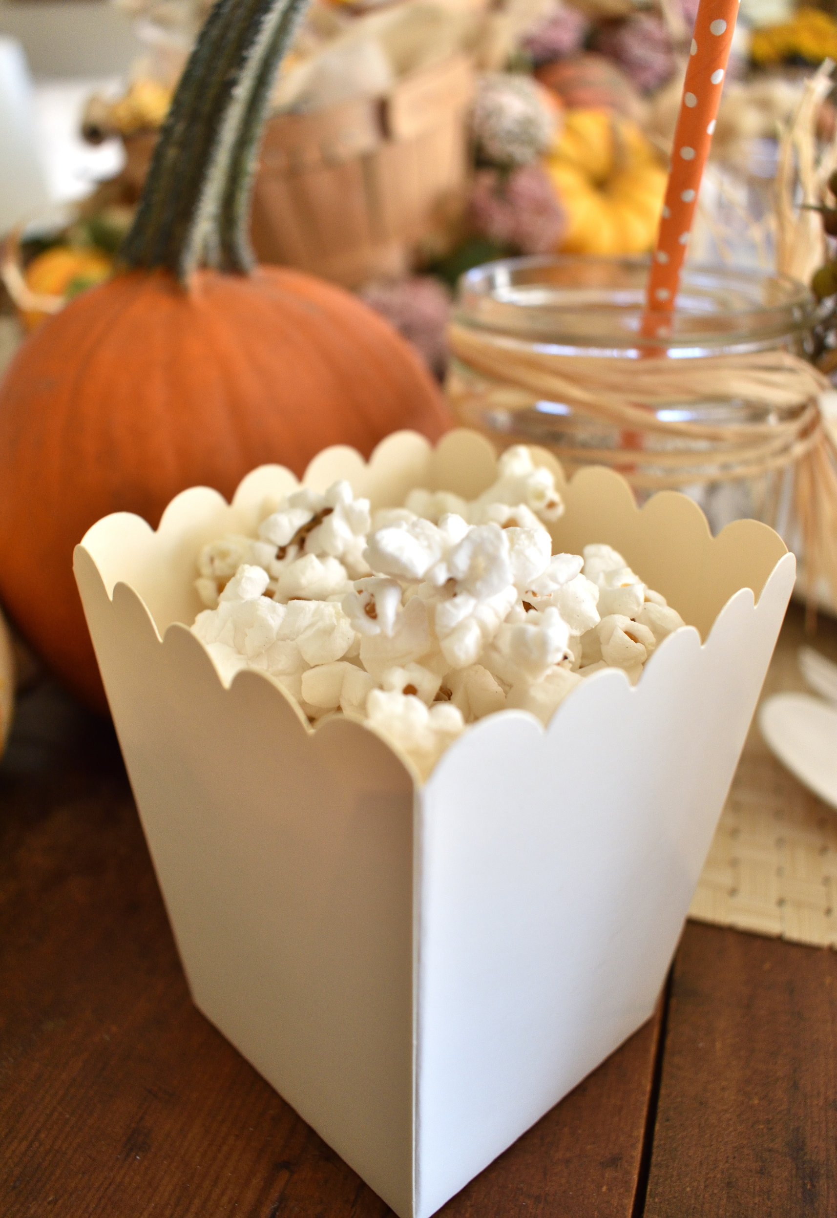 A Thanksgiving popcorn cornucopia is a delicious centerpiece!