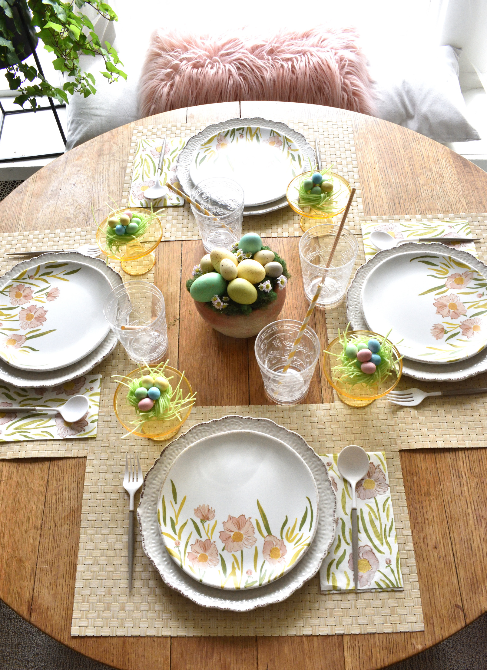 setting a spring table for Easter