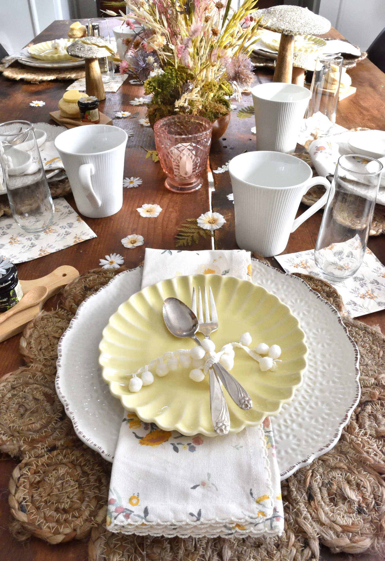 a Valentine table with spring touches