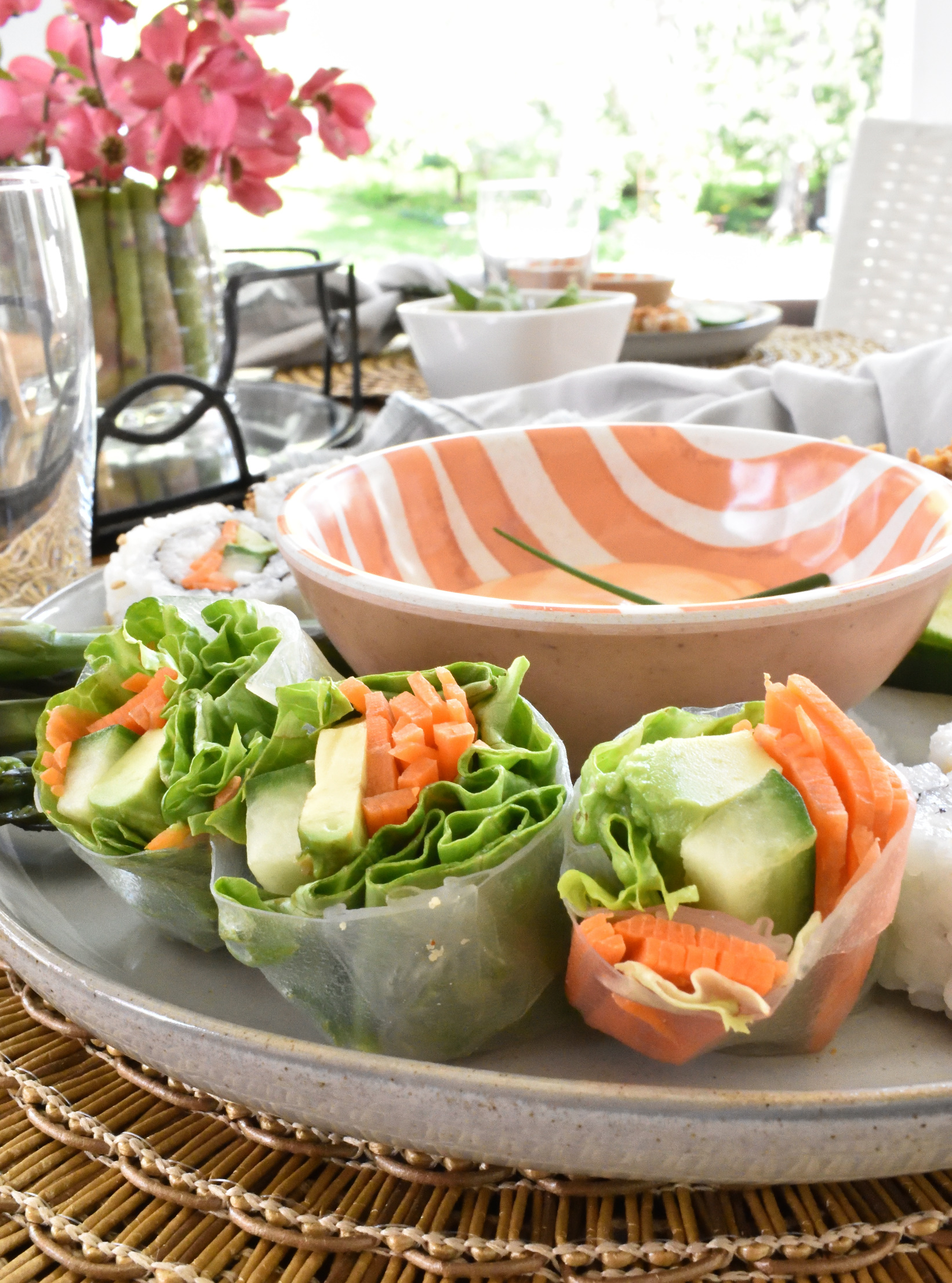 sushi served on the patio