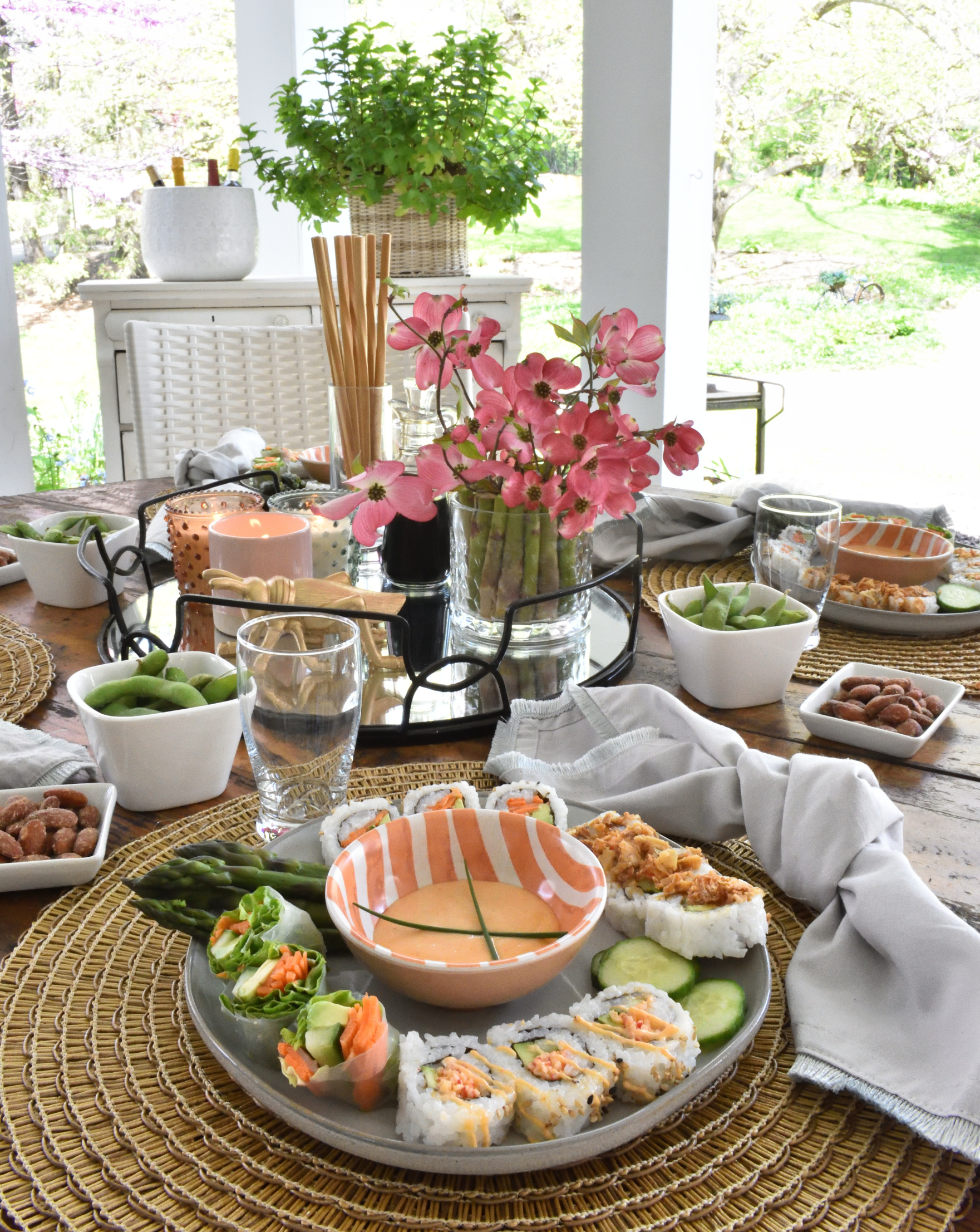 sushi served on the patio