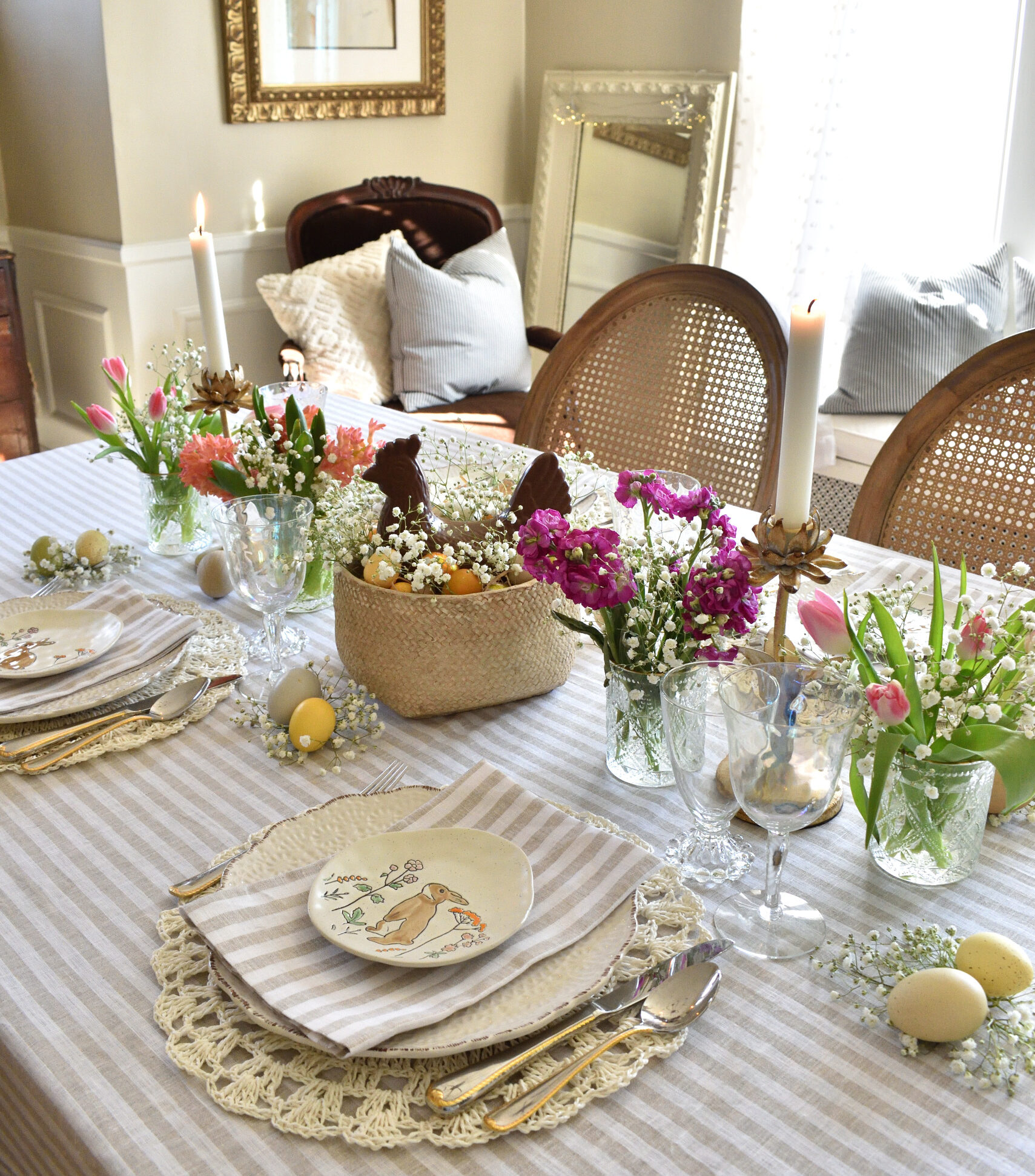 dainty spring flowers on the Easter table
