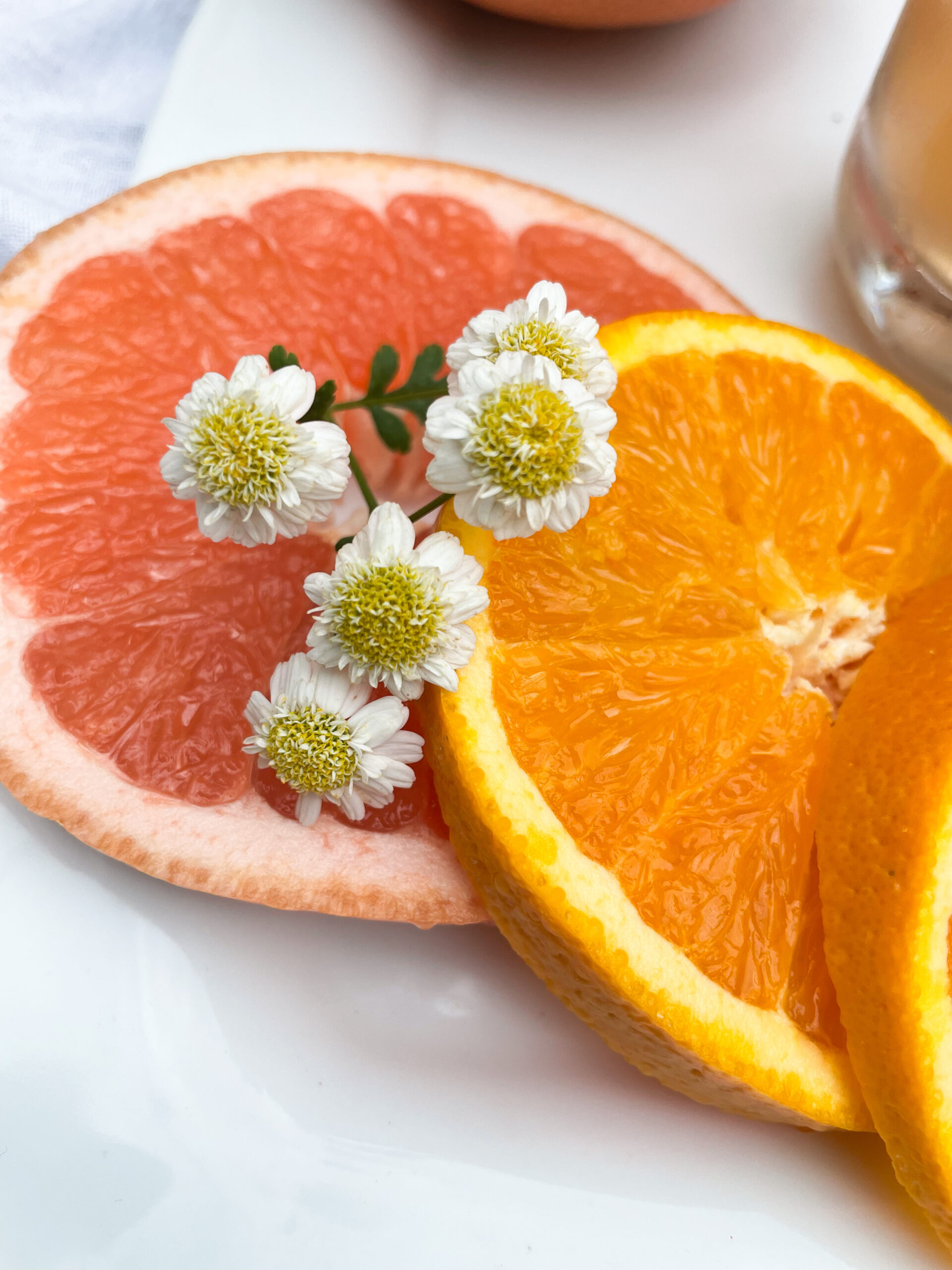 citrus and flower garnish